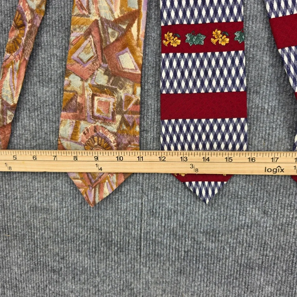 Oscar de la Renta & Hart Schaffner Marx Silk Tie Lot Red Blue Gold Abstract 2pc